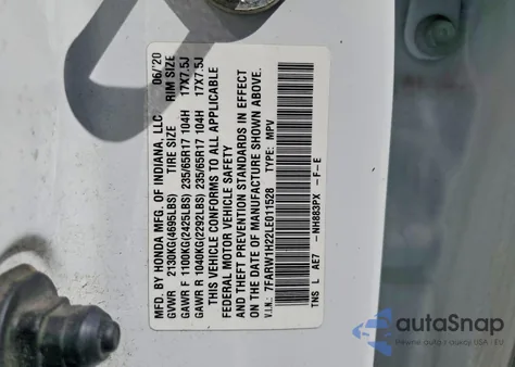 2020 Honda Cr-V Lx из США, поврежденный, VIN 7FARW1H22LE011528